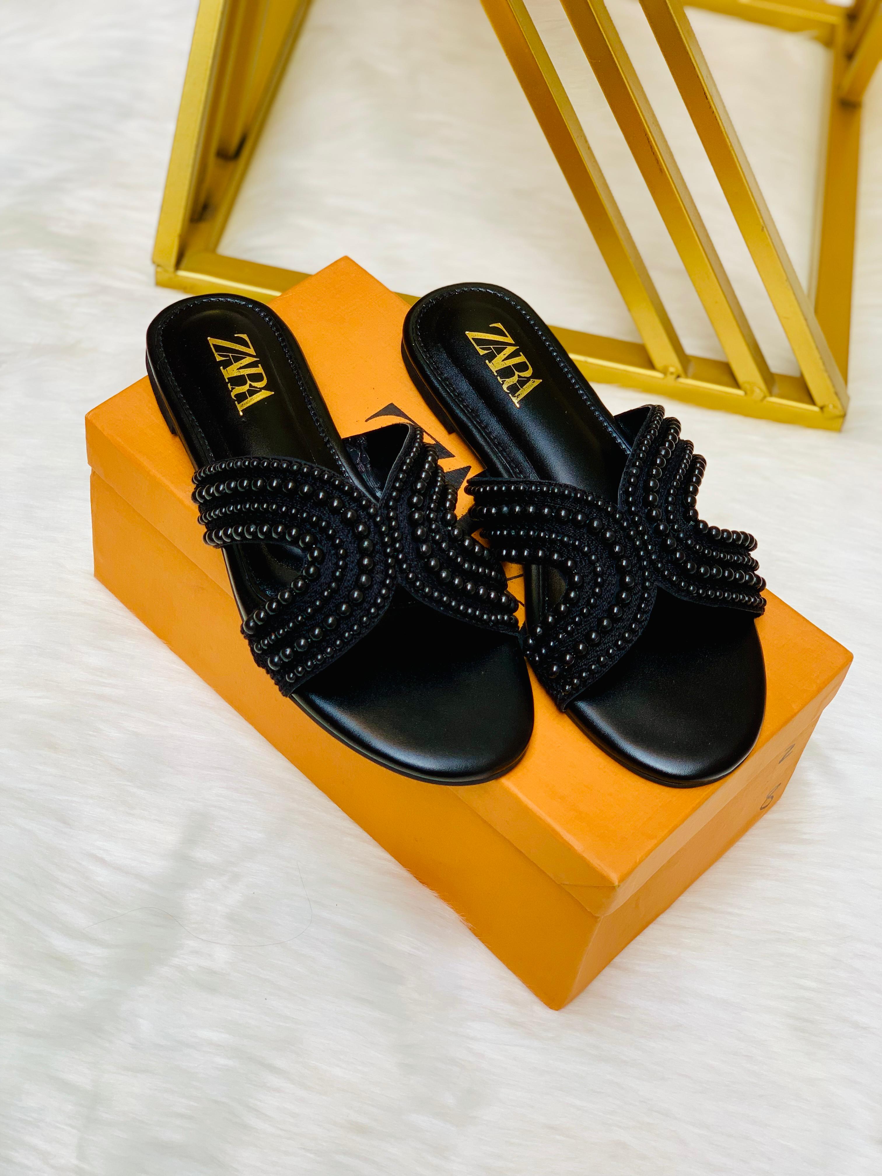 Pearl Cross Strap Flat Slides ( ALLOW TO OPEN AND FREE SHIPPING )