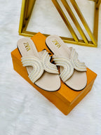Pearl Cross Strap Flat Slides ( ALLOW TO OPEN AND FREE SHIPPING )