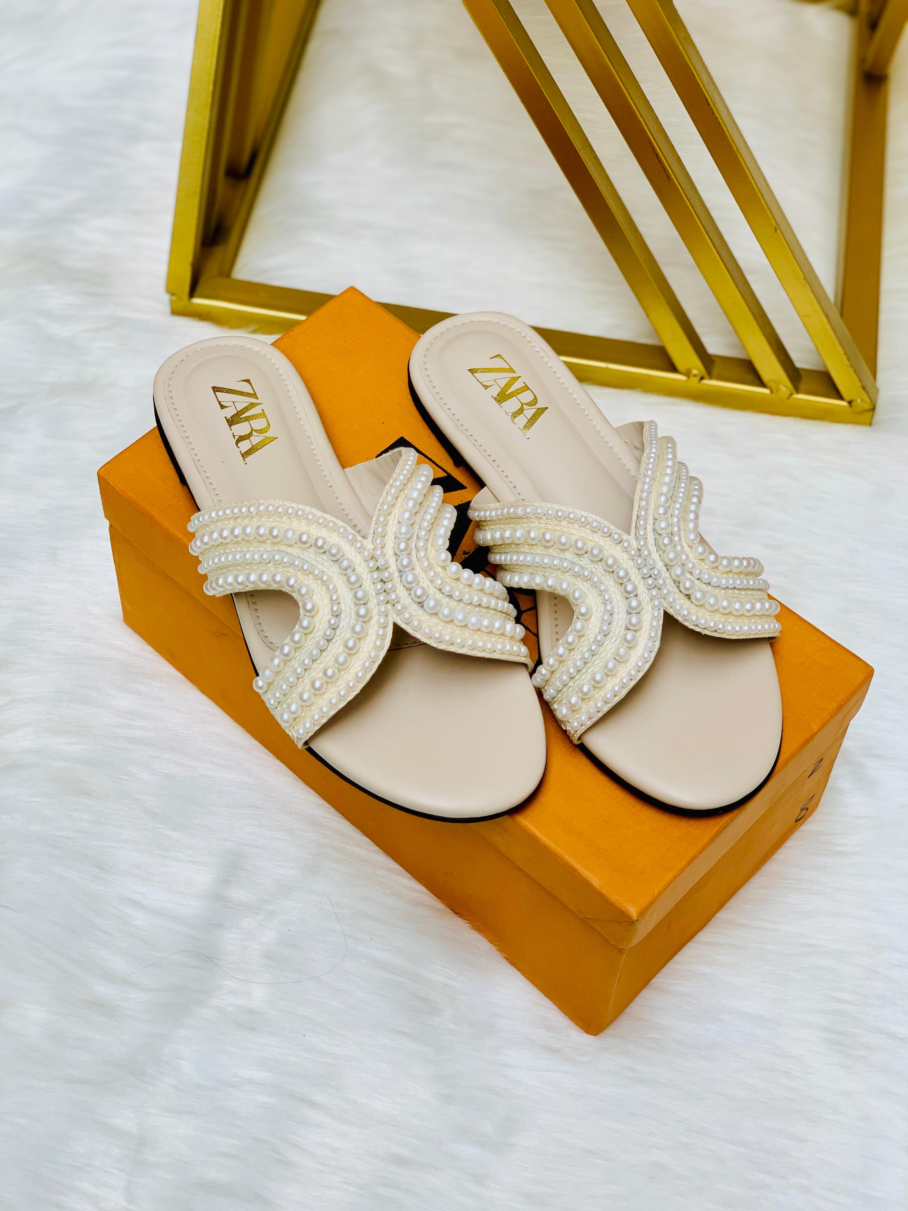 Pearl Cross Strap Flat Slides ( ALLOW TO OPEN AND FREE SHIPPING )