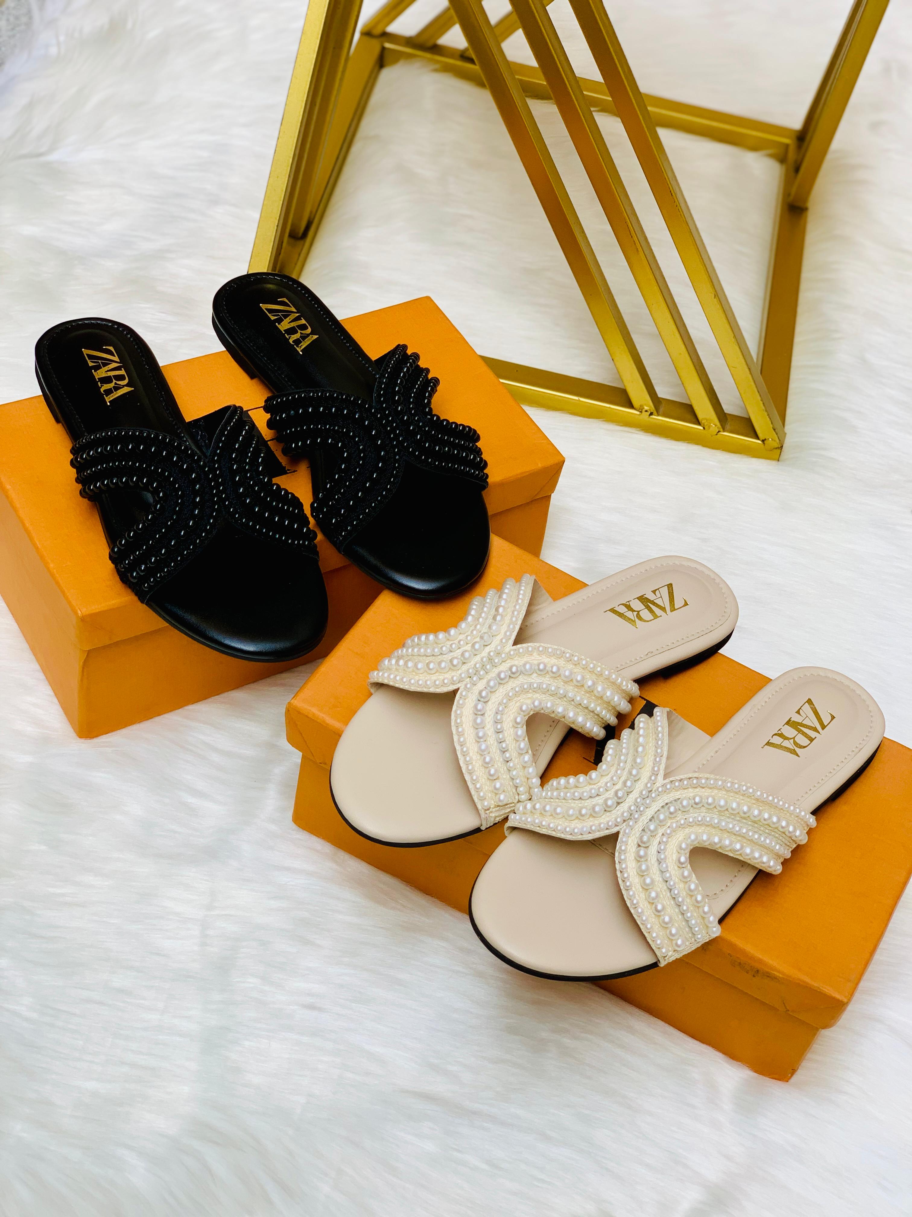 Pearl Cross Strap Flat Slides ( ALLOW TO OPEN AND FREE SHIPPING )
