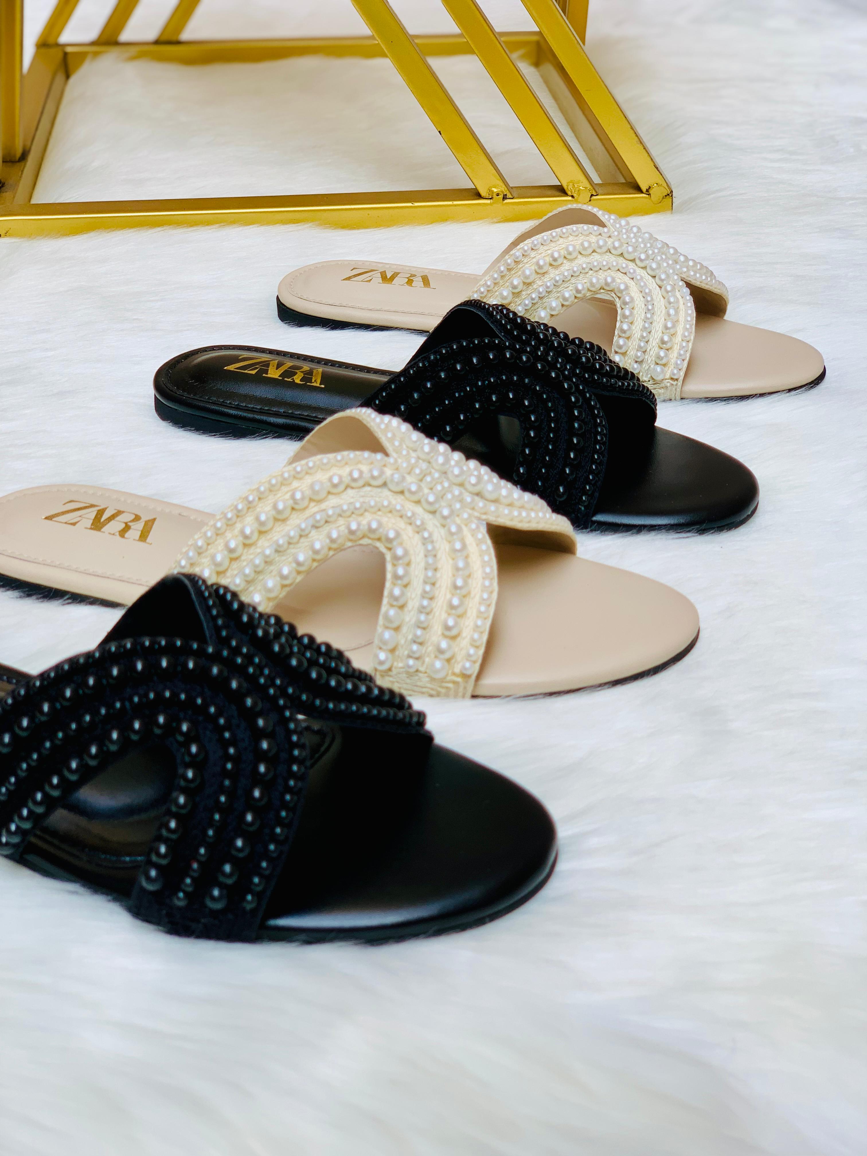 Pearl Cross Strap Flat Slides ( ALLOW TO OPEN AND FREE SHIPPING )