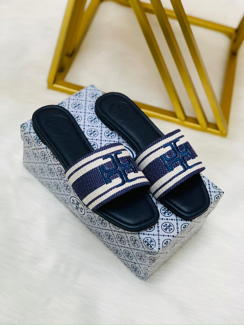 Logo Embroidered Flat Slides ( ALLOW TO OPEN AND FREE SHIPPING )