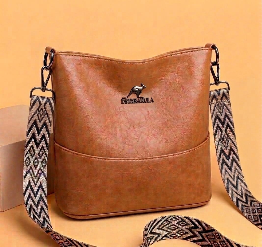 Stylish Crossbody Bucket Bag with Wide Ethnic Strap
