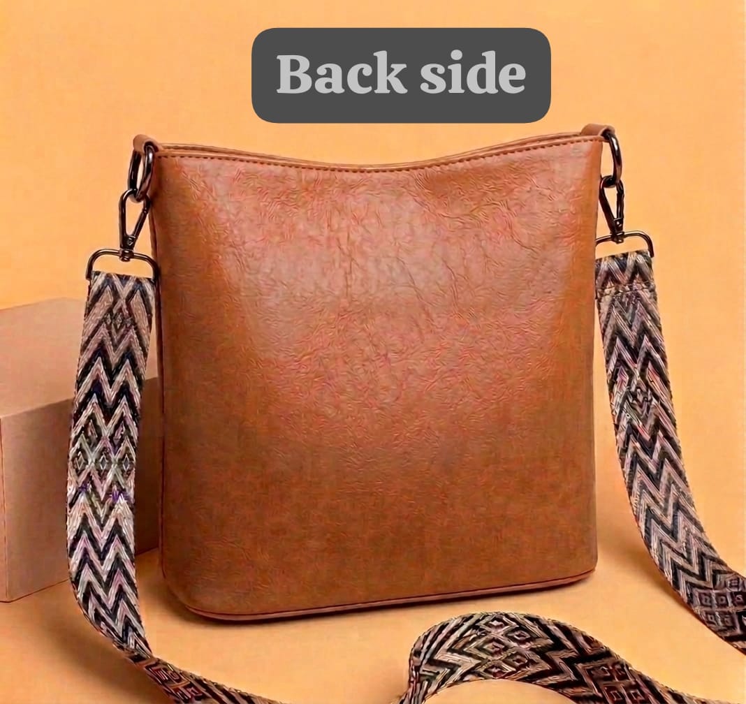 Stylish Crossbody Bucket Bag with Wide Ethnic Strap