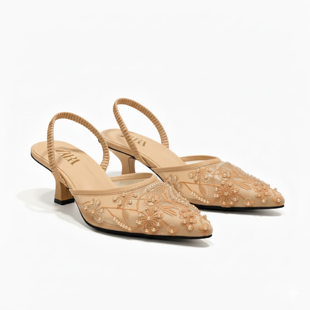 Zara Mesh Embroidered Heels