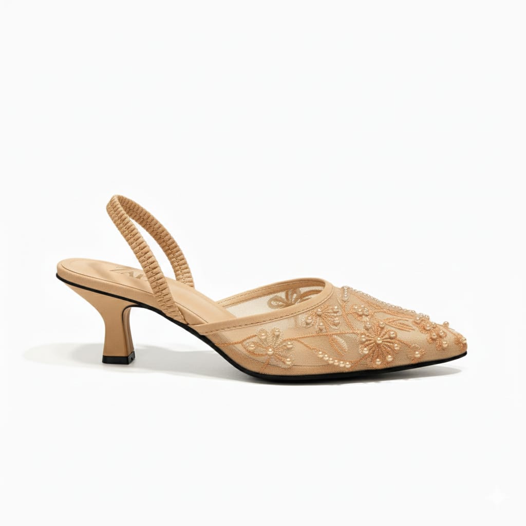 Zara Mesh Embroidered Heels