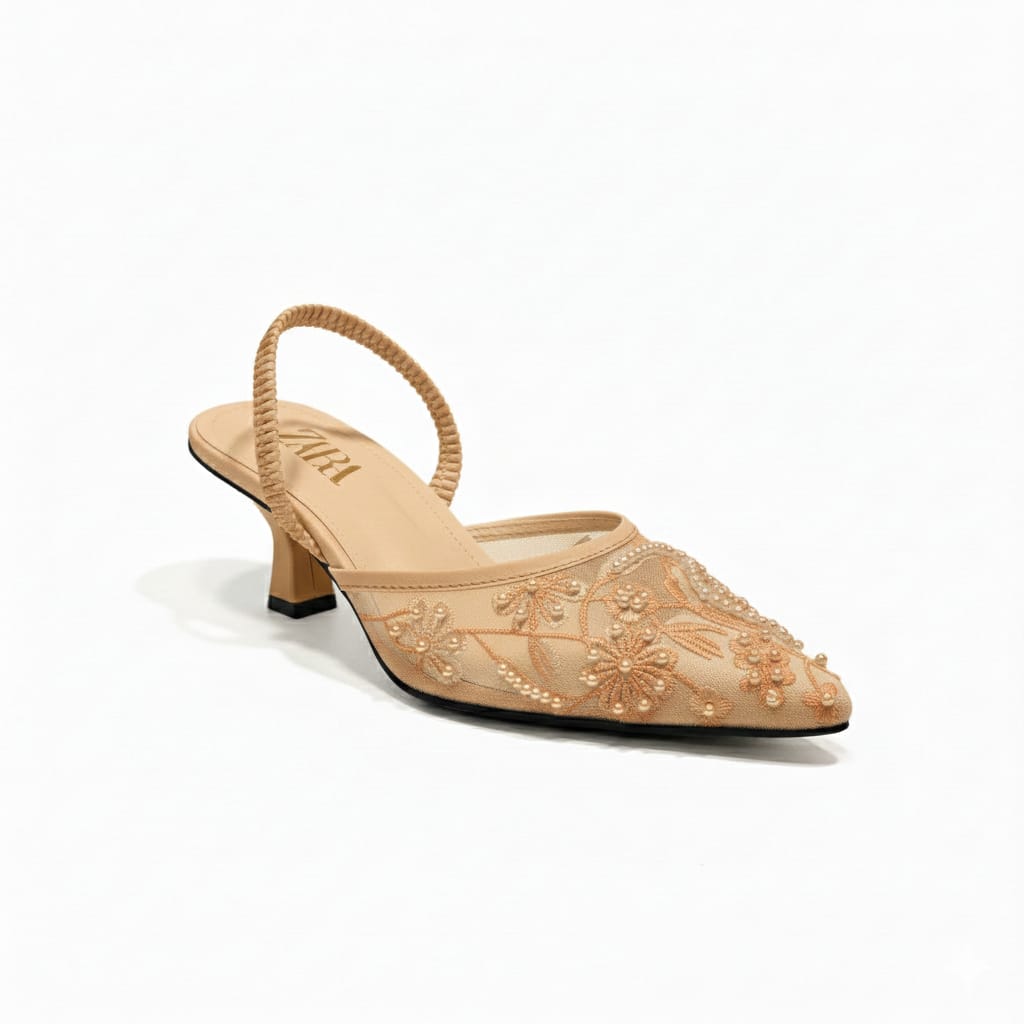 Zara Mesh Embroidered Heels