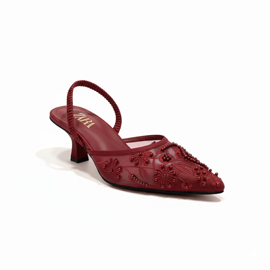 Zara Mesh Embroidered Heels