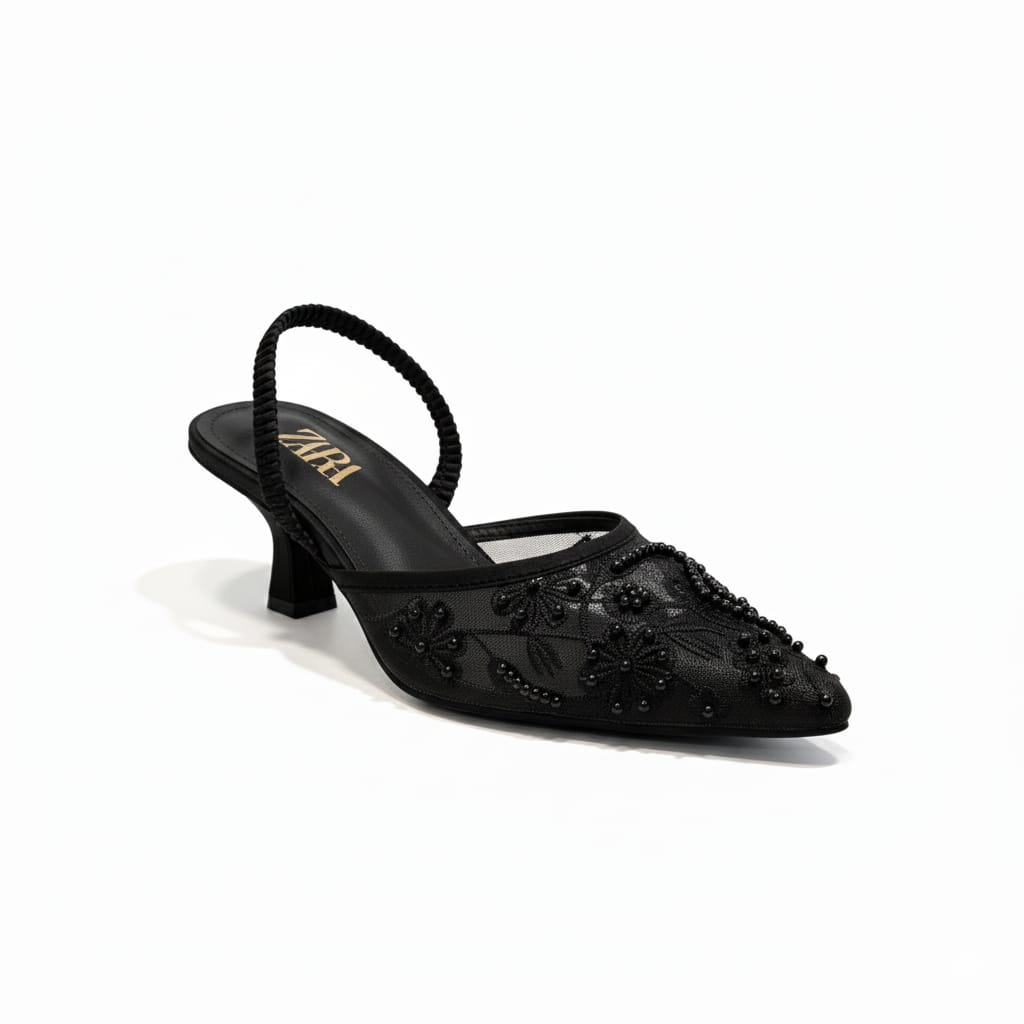 Zara Mesh Embroidered Heels