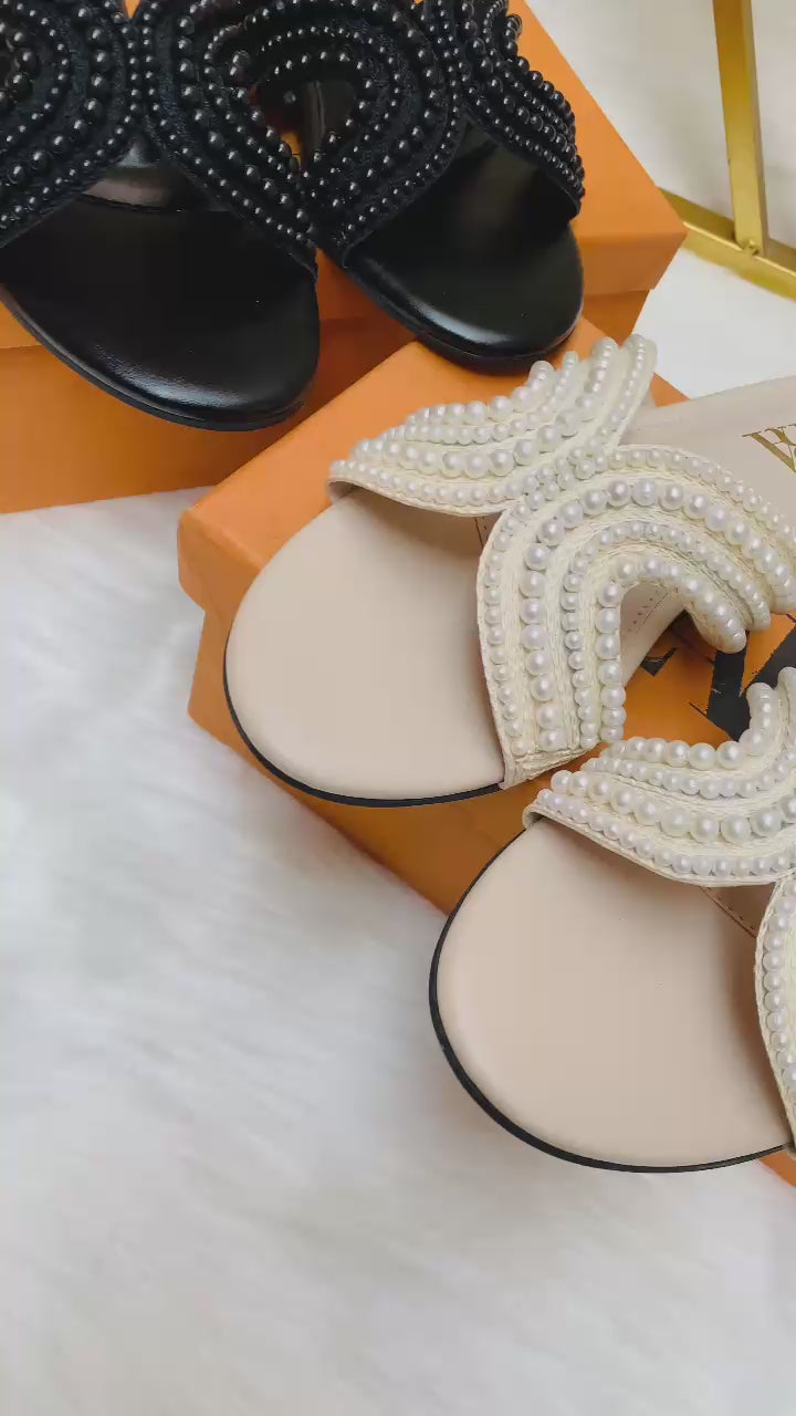 Pearl Cross Strap Flat Slides ( ALLOW TO OPEN AND FREE SHIPPING )