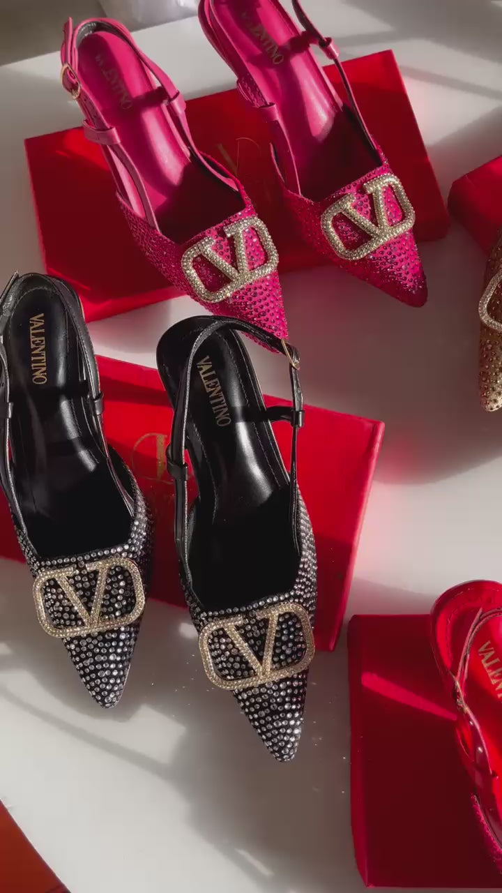 Crystal V Slingback Heels( ALLOW TO OPEN AND FREE SHIPPING )