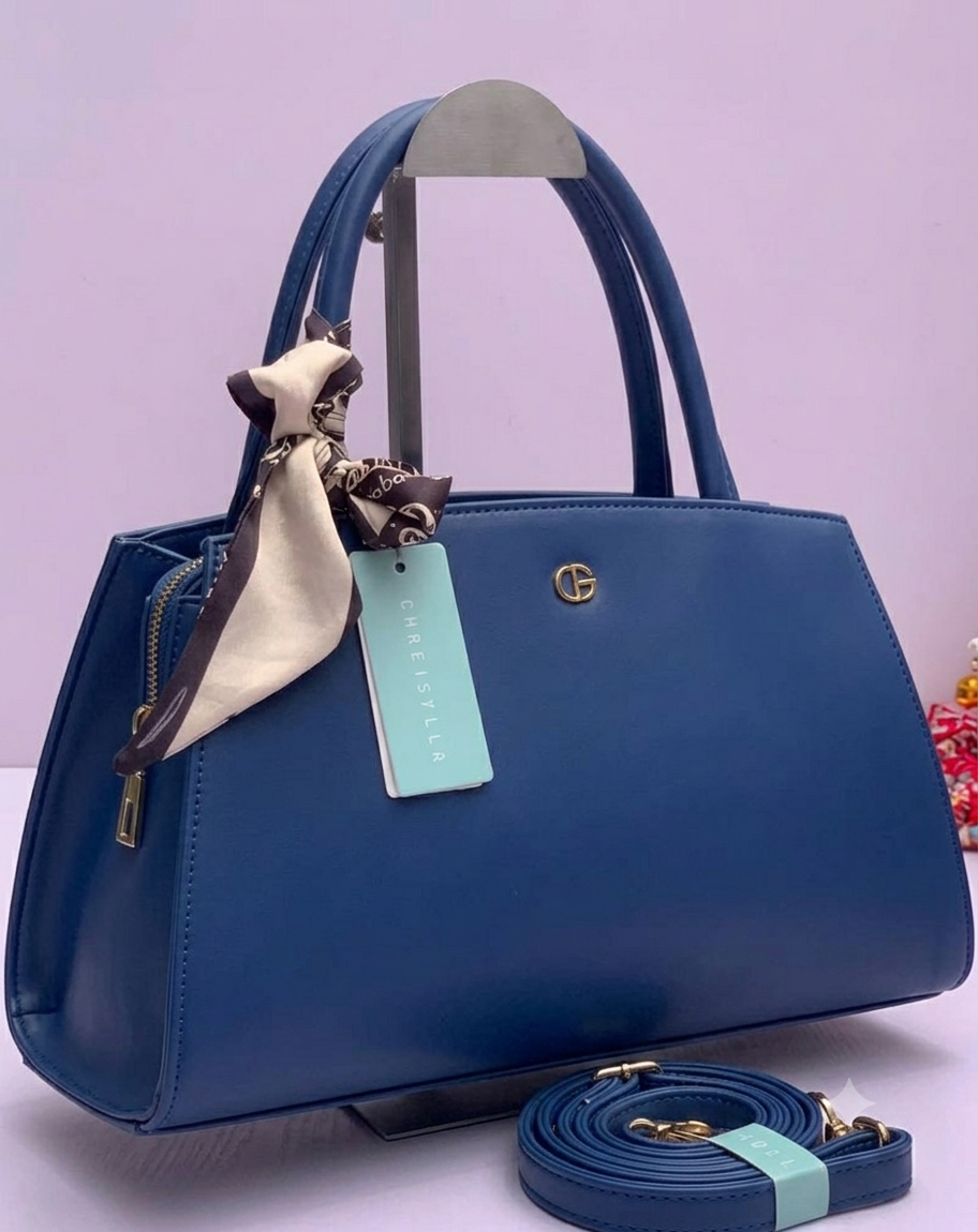 Elegant Top-Handle Structured Handbag with Scarf Accent