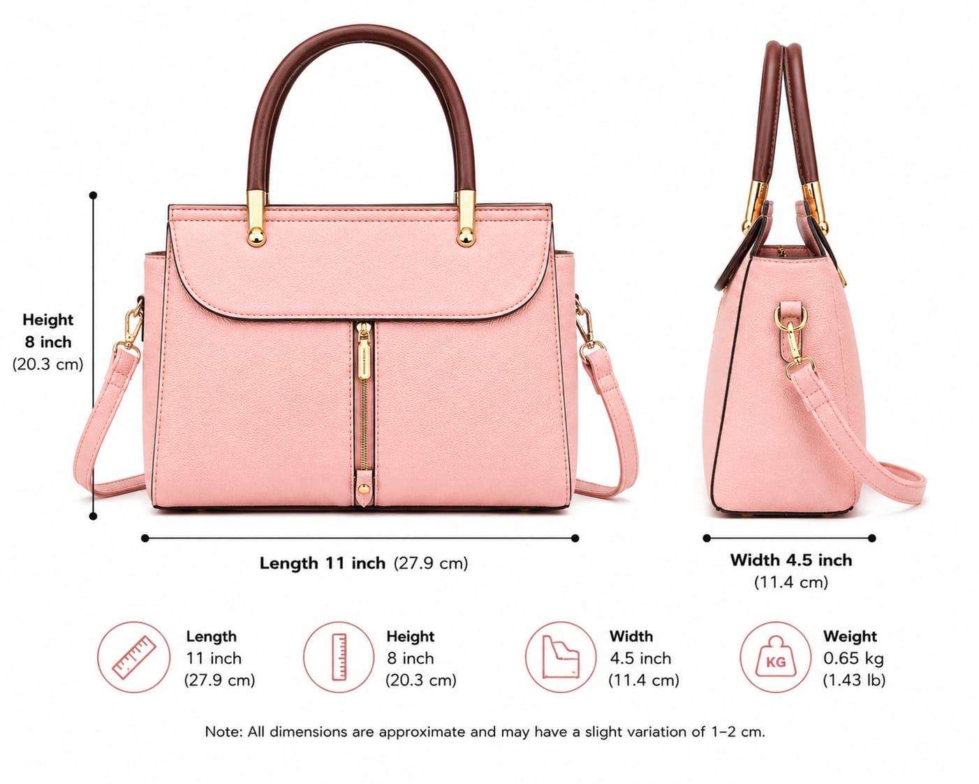 3 zipper shoulder bag