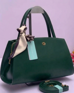 Elegant Top-Handle Structured Handbag with Scarf Accent