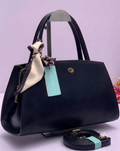 Elegant Top-Handle Structured Handbag with Scarf Accent