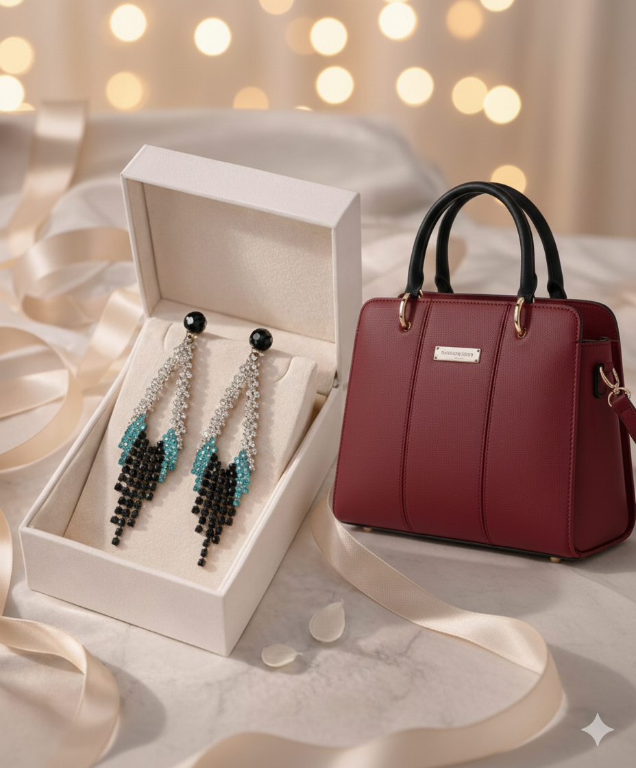 "Buy one bag get one earing FREE"                                   Handbag with Dual Handles