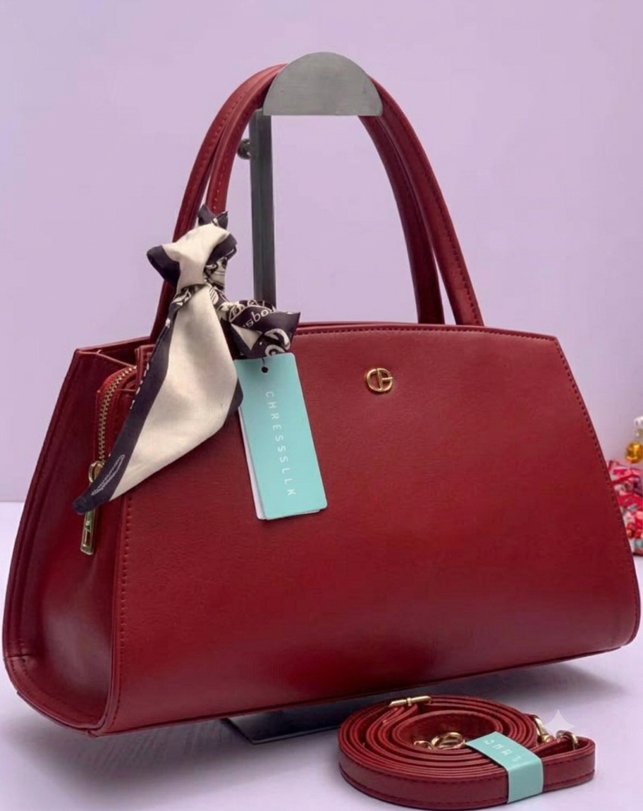 Elegant Top-Handle Structured Handbag with Scarf Accent
